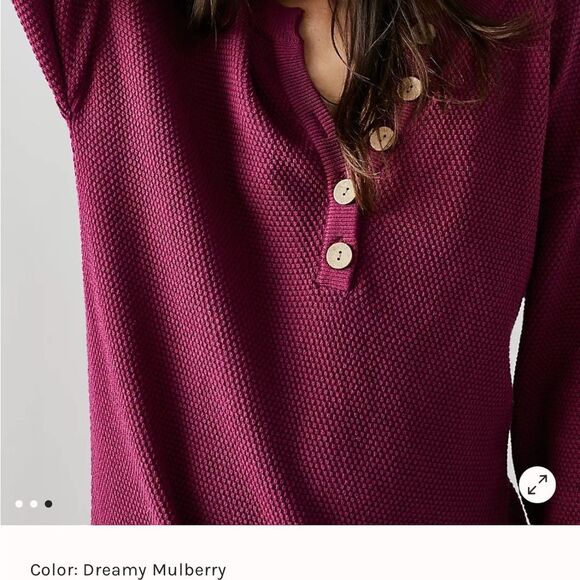 Free People Beach Hailee Sweater Midi Button-Down Sweater Dress Plum Purple L - Picture 5 of 9